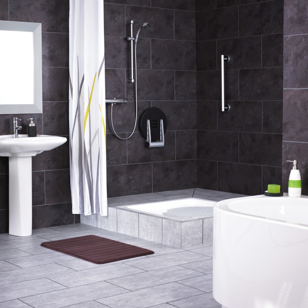 Premium Fold Down Shower Seat Black/Chrome N&C Phlexicare