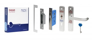 Radar Lock Set For Toilet Doors - National Key Scheme (NKS) Blue Badge, Right Hand, Polished Aluminium