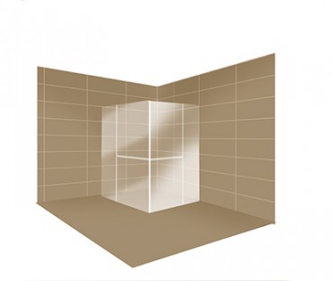 Freespace Two - Corner and In-line fixed panel with split doors full height 6mm glass