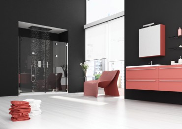 Freespace Two - Corner and In-line fixed panel with split doors full height 6mm glass